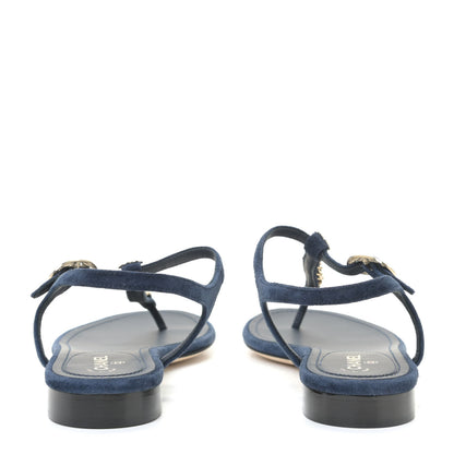 Chanel Suede Calfskin Thong Sandals 37 Navy Blue 5 of 12