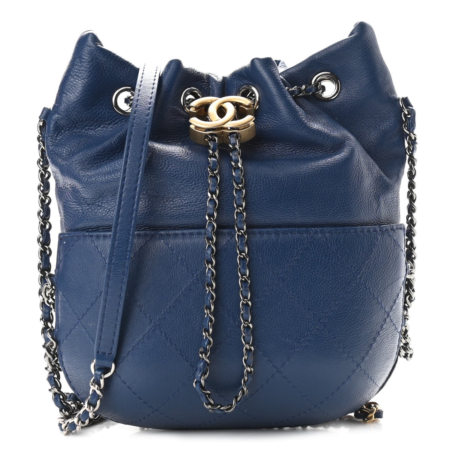 Calfskin Quilted Small Gabrielle Bucket Dark Blue