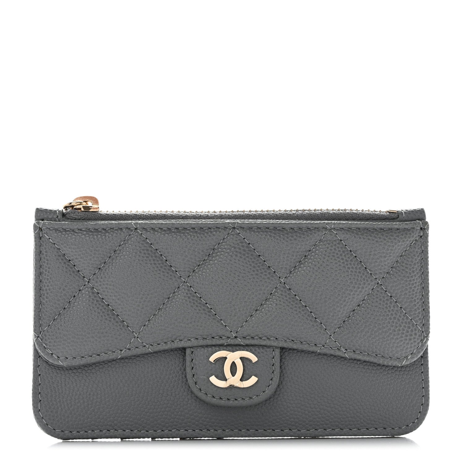 Chanel Caviar Quilted Flap Zip Card Holder Grey 1 of 7