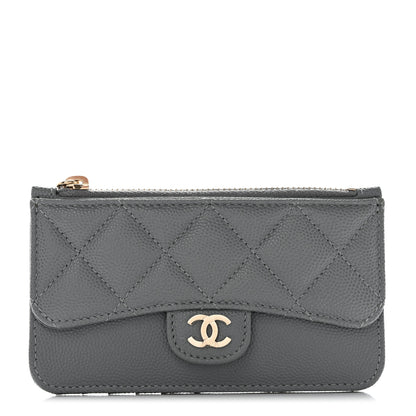 Chanel Caviar Quilted Flap Zip Card Holder Grey 1 of 7