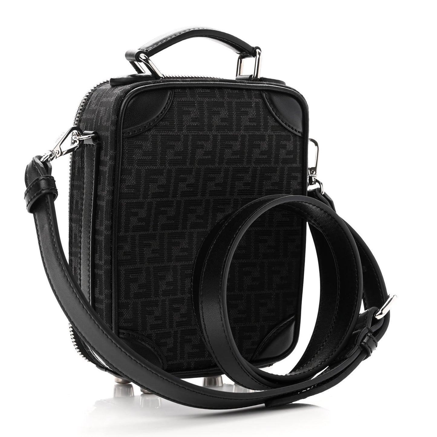 Recycled Fabric Jacquard Vitello Astro Micro FF Mini Trolley Bag Asfalto Black