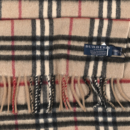 Burberry Cashmere House Check Fringe Scarf Camel 3 of 3