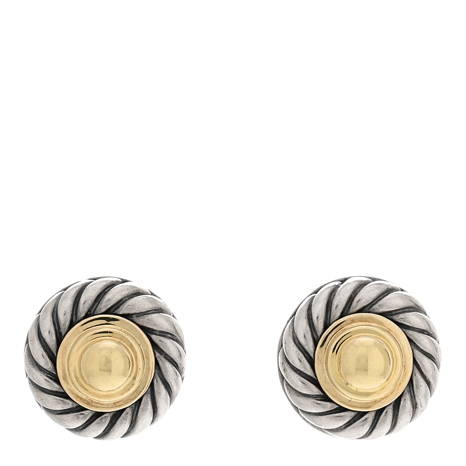 David Yurman Sterling Silver 14K Yellow Gold Cookie Earrings 1 of 4