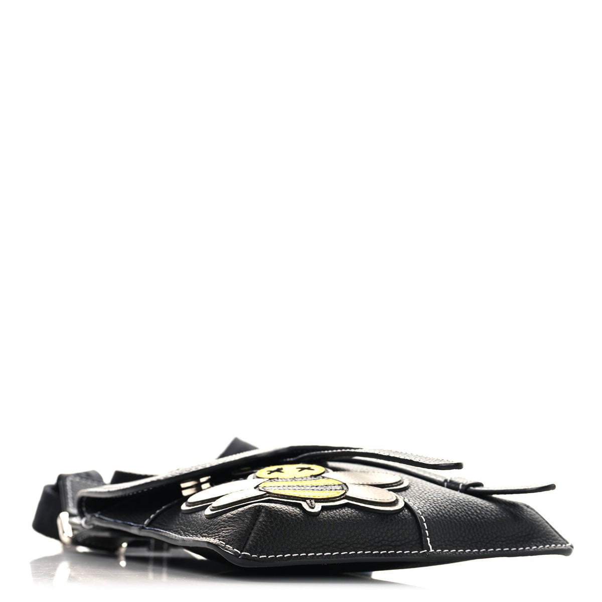 X KAWS Grained Calfskin Bee Saddle Pouch Black