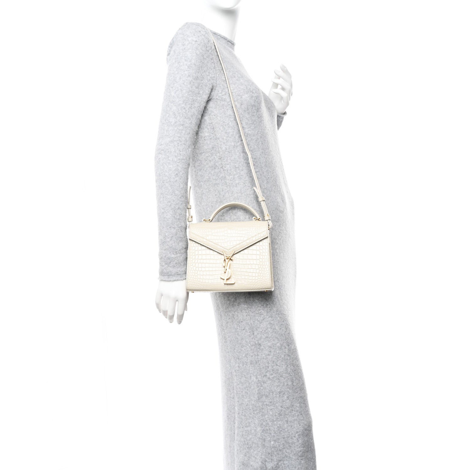 Saint Laurent Crocodile Embossed Mini Classic Monogram Cassandra Top Handle Crema Soft 2 of 15