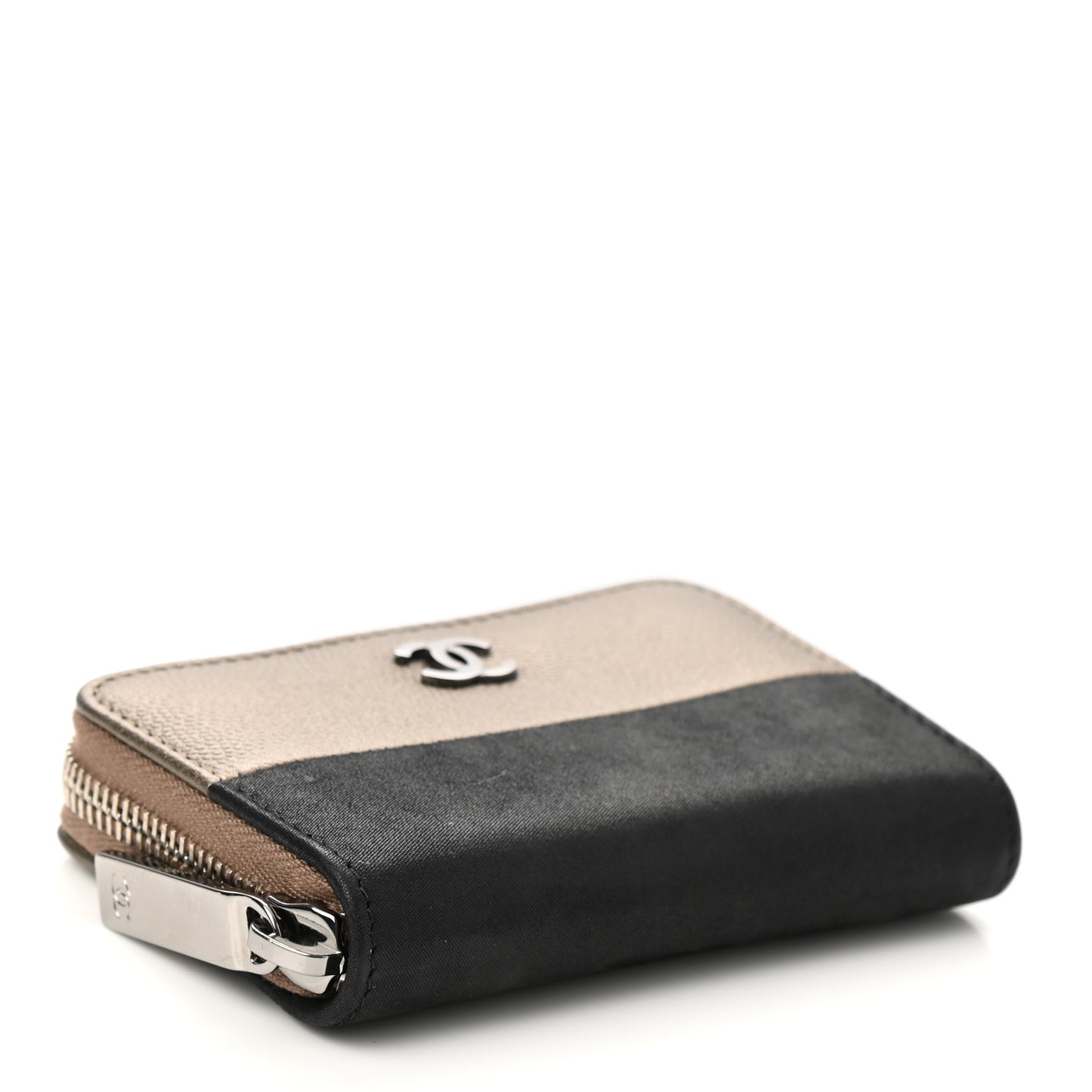 Iridescent Caviar Satin Zip Coin Purse Light Gold Black