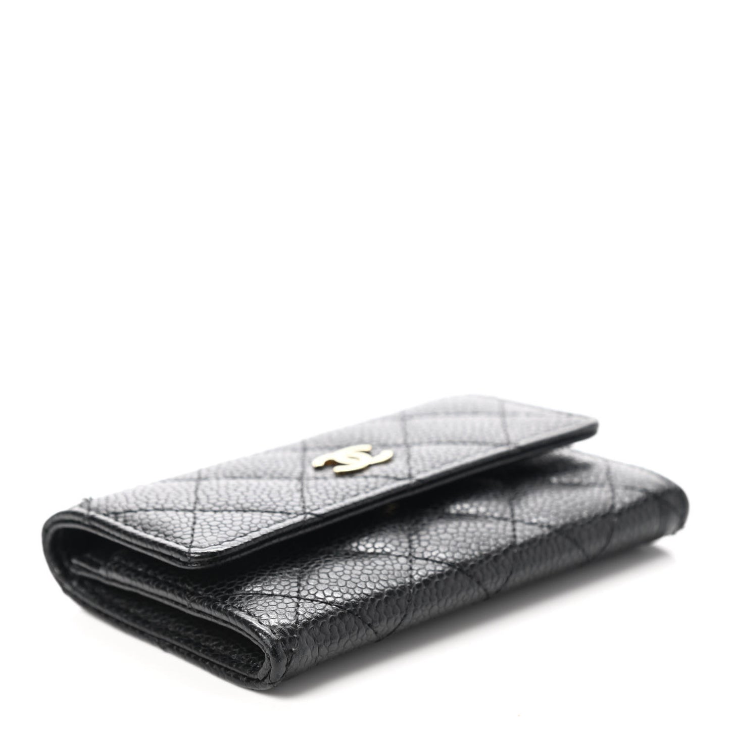 Caviar Quilted Flap Card Holder Black