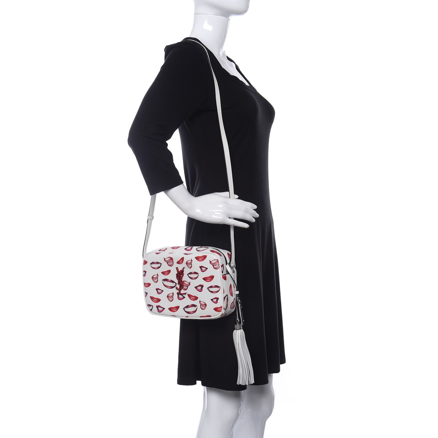 Saint Laurent Grain De Poudre Lips Print Medium Classic Monogram Camera Bag White Red 2 of 9