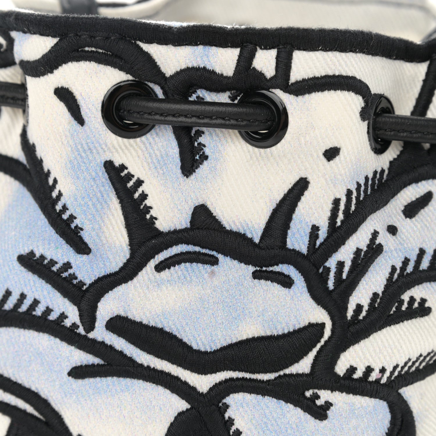 Fendi X JOSHUA VIDES Fabric Flower Clouds Embroidered Mini Mon Tresor Bucket Bag White Celeste Black 13 of 13