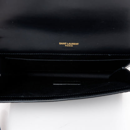 Saint Laurent Calfskin Crocodile Embossed Monogram Cassandre Flap Pouch Black 5 of 8