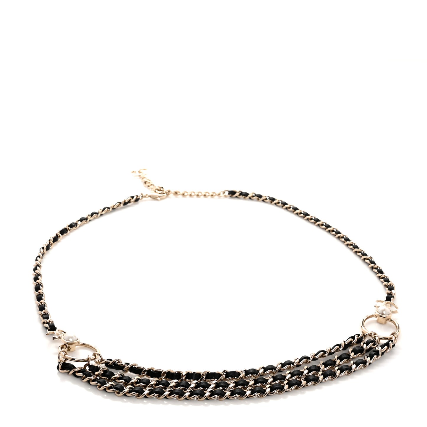 Lambskin CC Chain 85 Belt Black Gold Pearly White