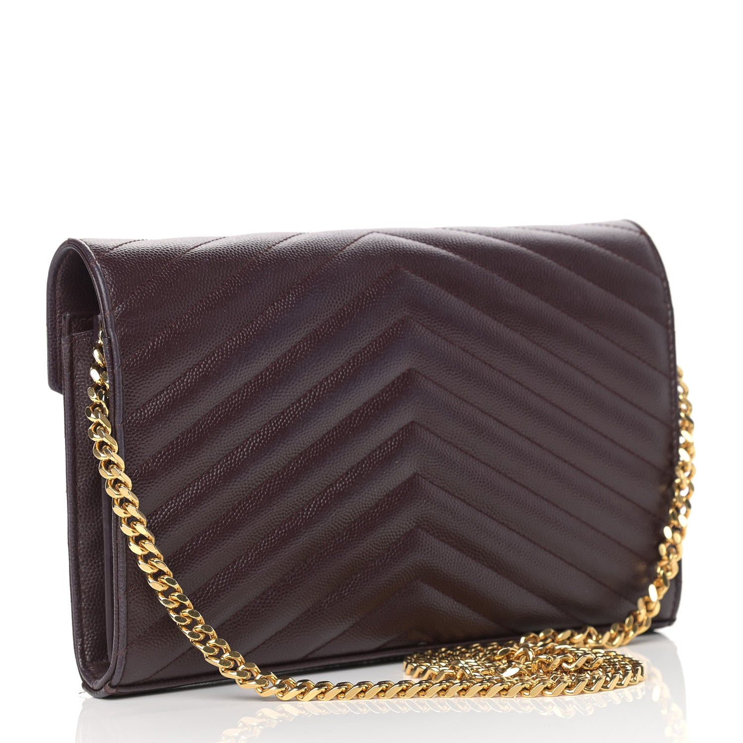 Saint Laurent Grain De Poudre Matelasse Chevron Monogram Chain Wallet Palissandre 3 of 15