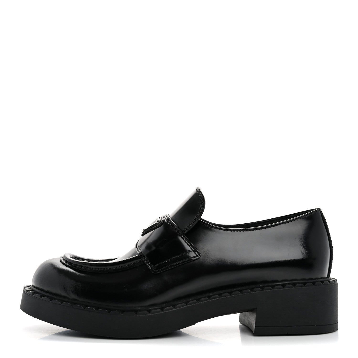 Prada Spazzolato Metal Triangle Logo 50mm Loafers 39 Black 1 of 15