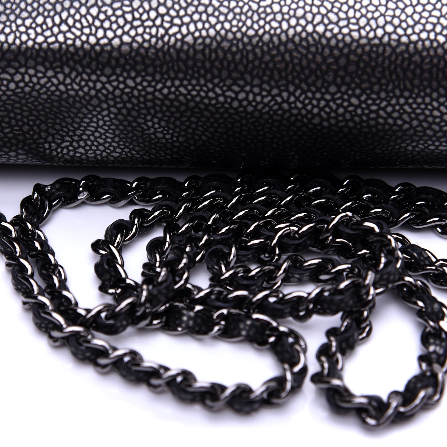 Metallic Caviar Half Moon Wallet On Chain WOC Dark Silver