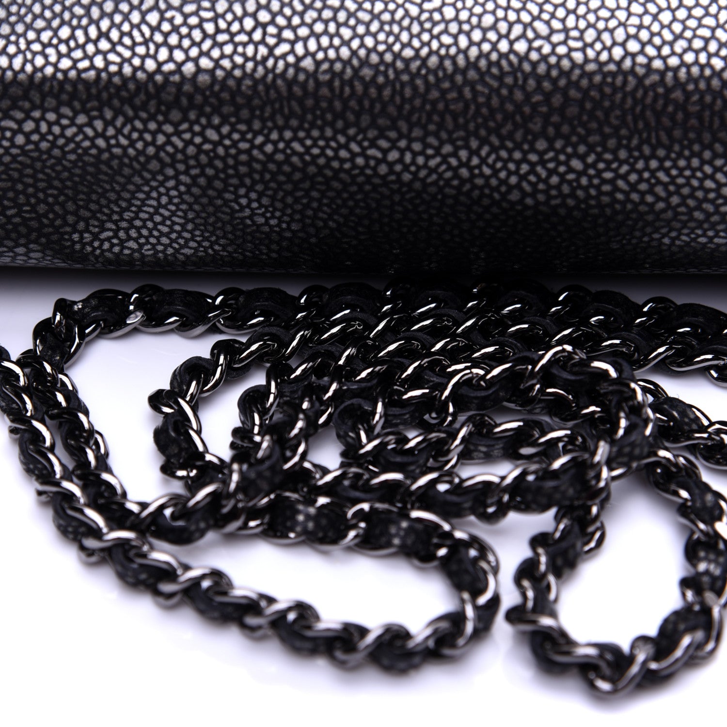 Chanel Metallic Caviar Half Moon Wallet On Chain WOC Dark Silver 12 of 12