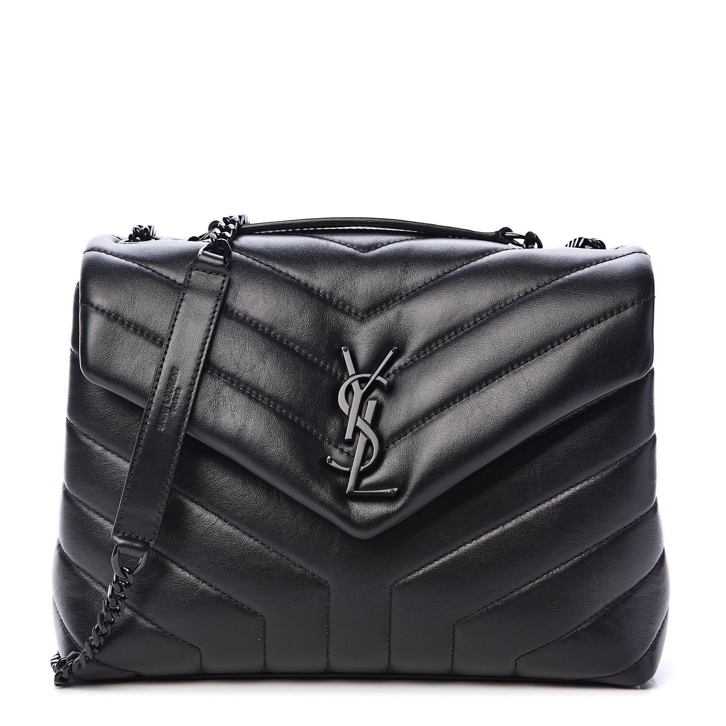 Calfskin Y Quilted Monogram Small Loulou Chain Satchel Black