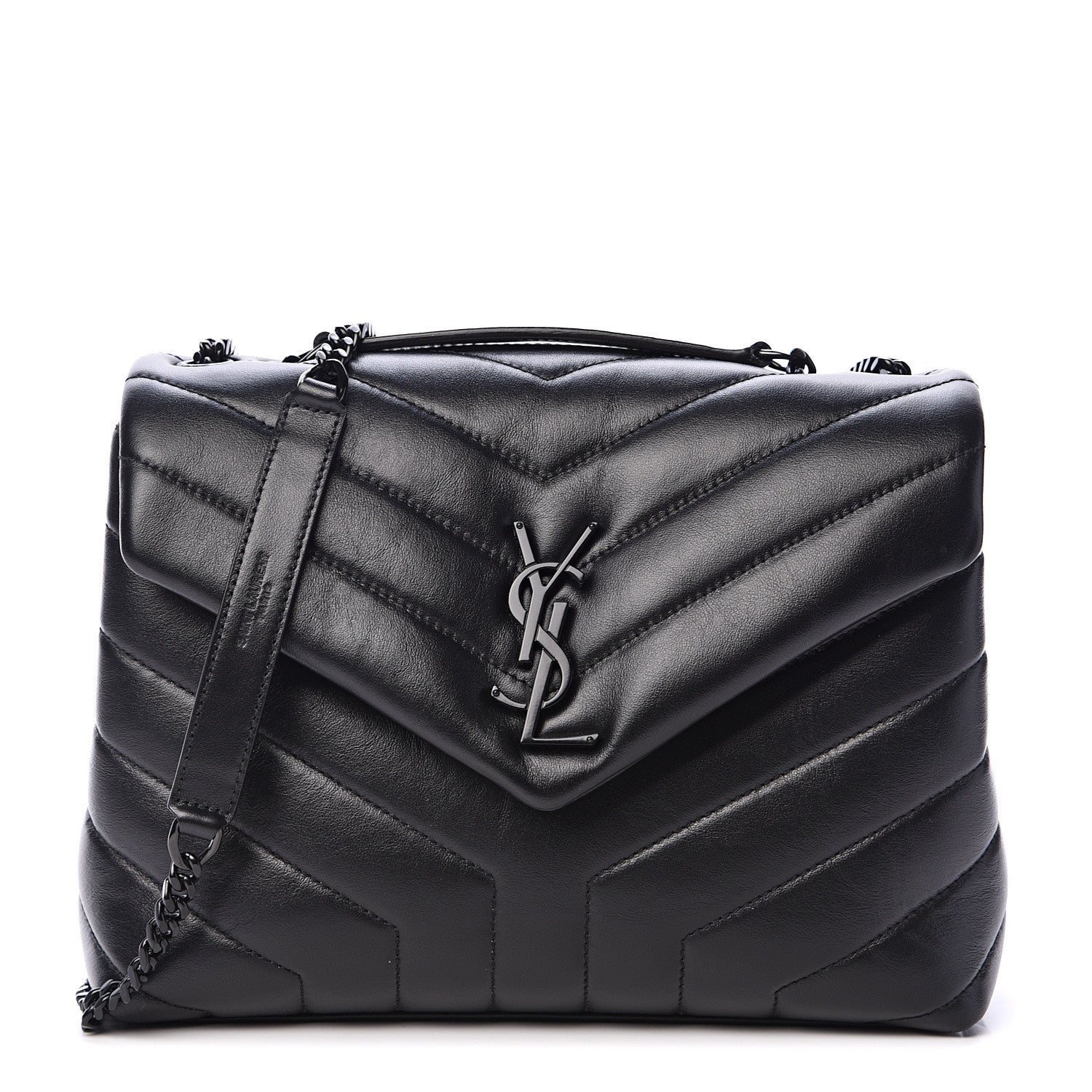 Saint Laurent Calfskin Y Quilted Monogram Small Loulou Chain Satchel Black 1 of 10