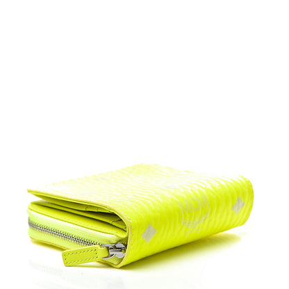 MCM Visetos Mini Zip Around Wallet Neon Yellow 4 of 8