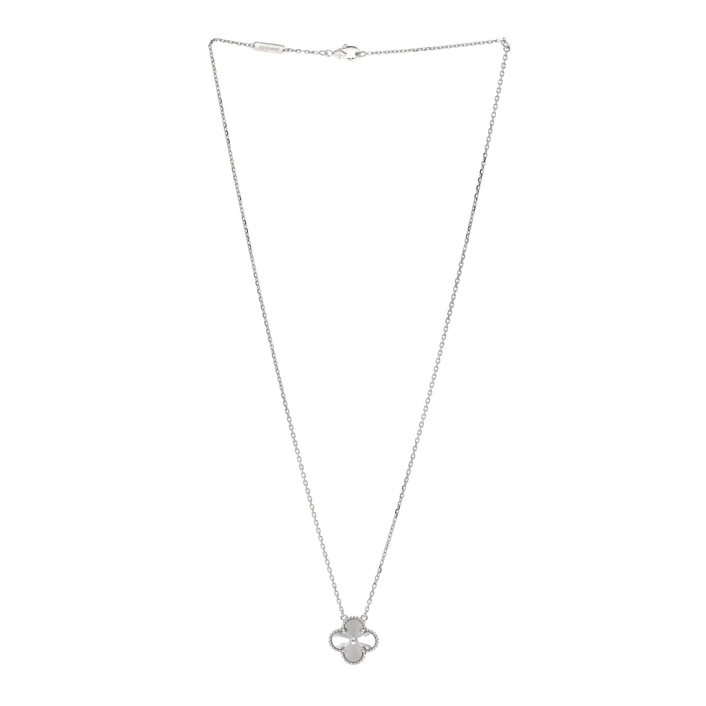 18K White Gold Guilloche Vintage Alhambra Pendant Necklace