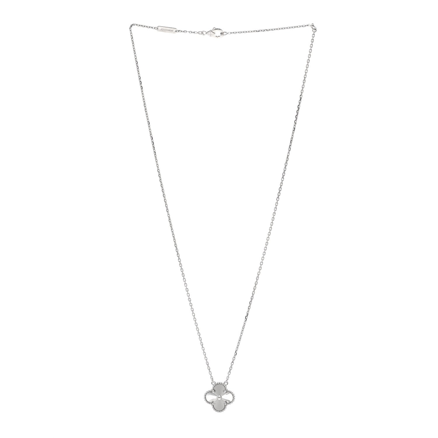 Van Cleef & Arpels 18K White Gold Guilloche Vintage Alhambra Pendant Necklace 3 of 6