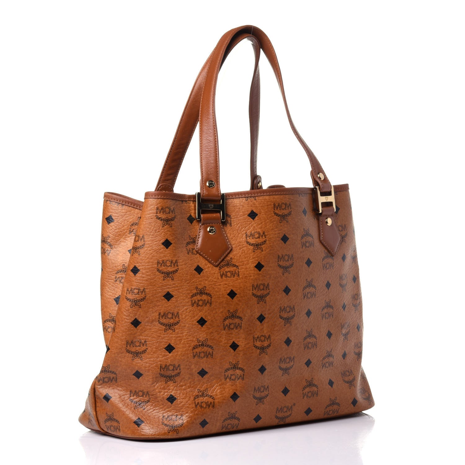 MCM Visetos Crocodile Embossed Shopper Tote Cognac 3 of 13