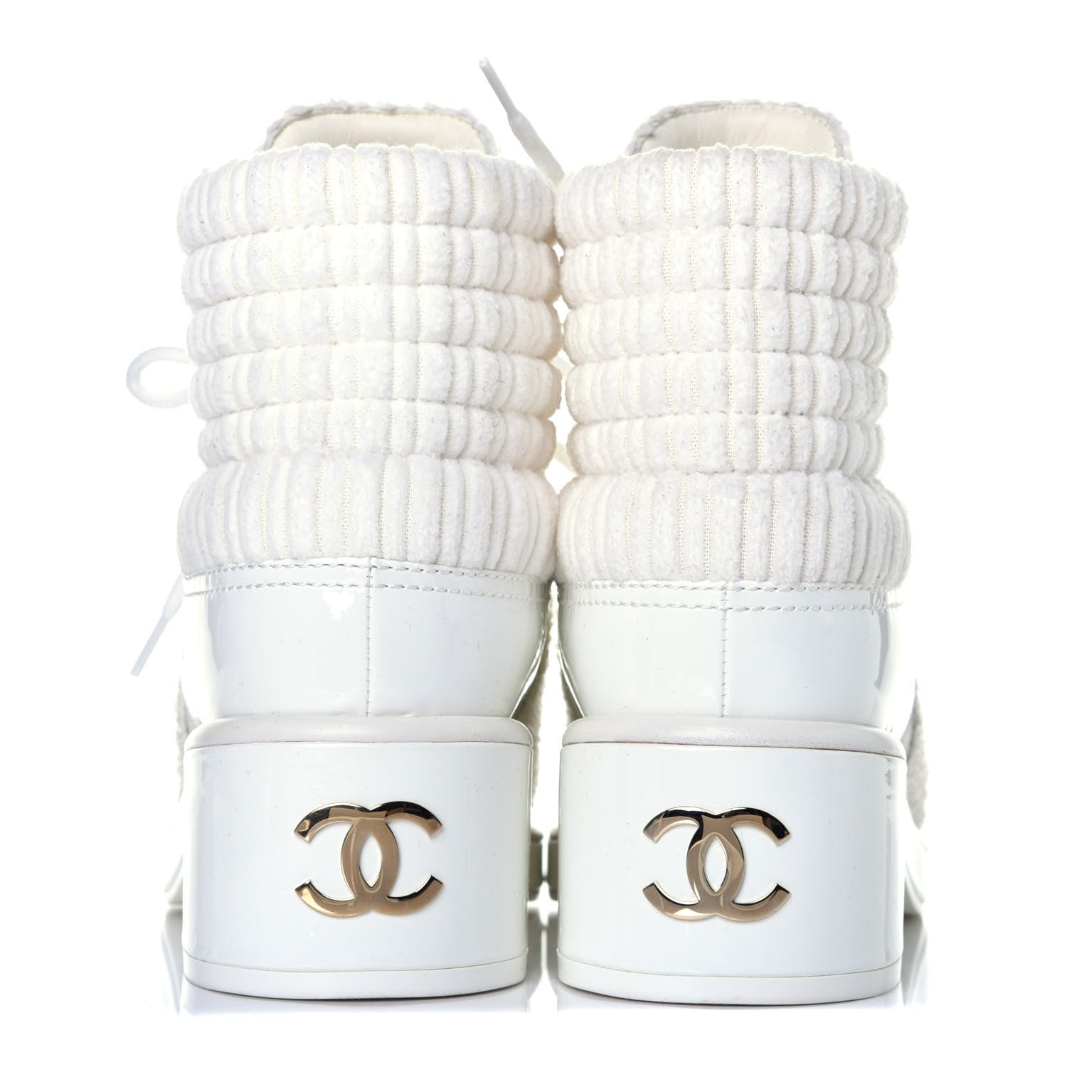 Chanel Tweed Patent Calfskin Velvet Lace Up Boots 37 White 5 of 10