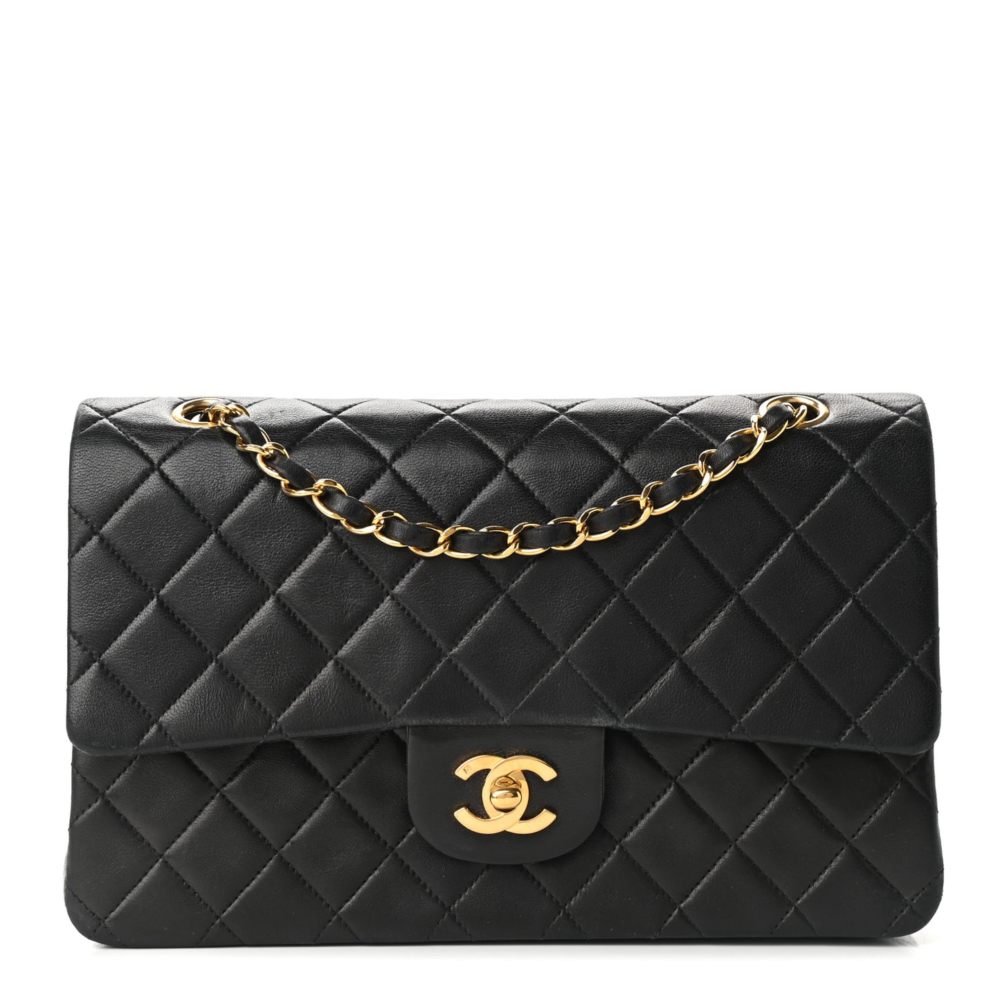 Lambskin Quilted Medium Double Flap Black
