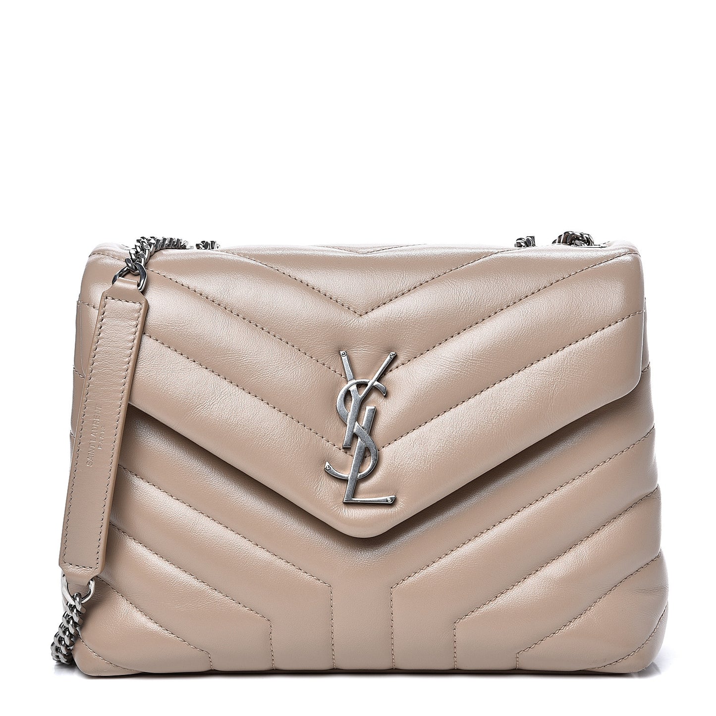 Calfskin Y Quilted Monogram Small Loulou Chain Satchel Nude Powder