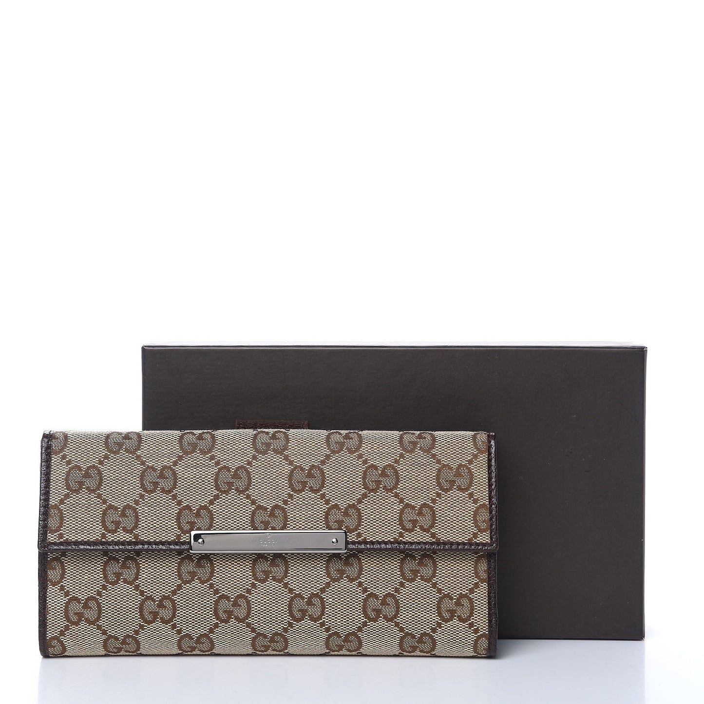 Monogram Metal Bar Continental Flap Wallet Beige Ebony Dark Brown