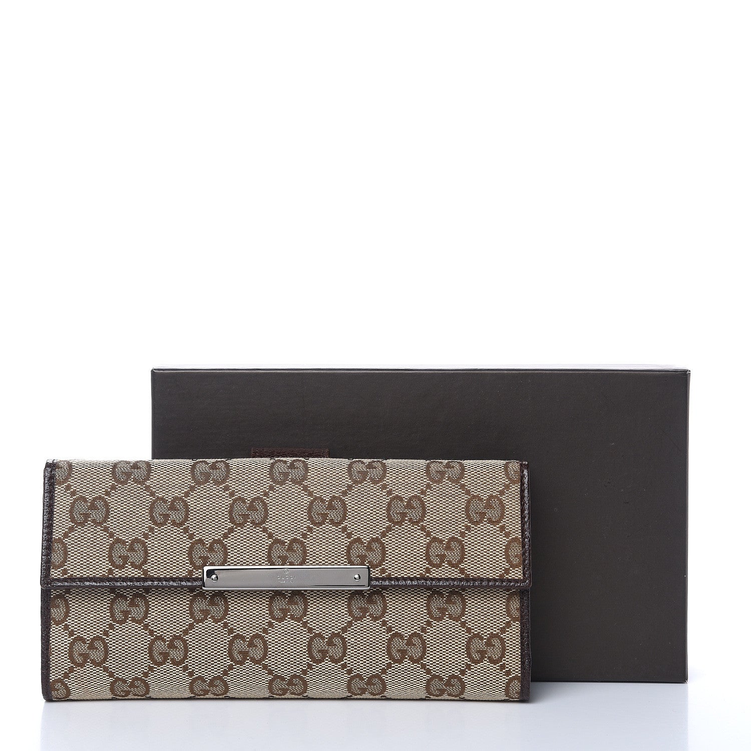Gucci Monogram Metal Bar Continental Flap Wallet Beige Ebony Dark Brown 8 of 8