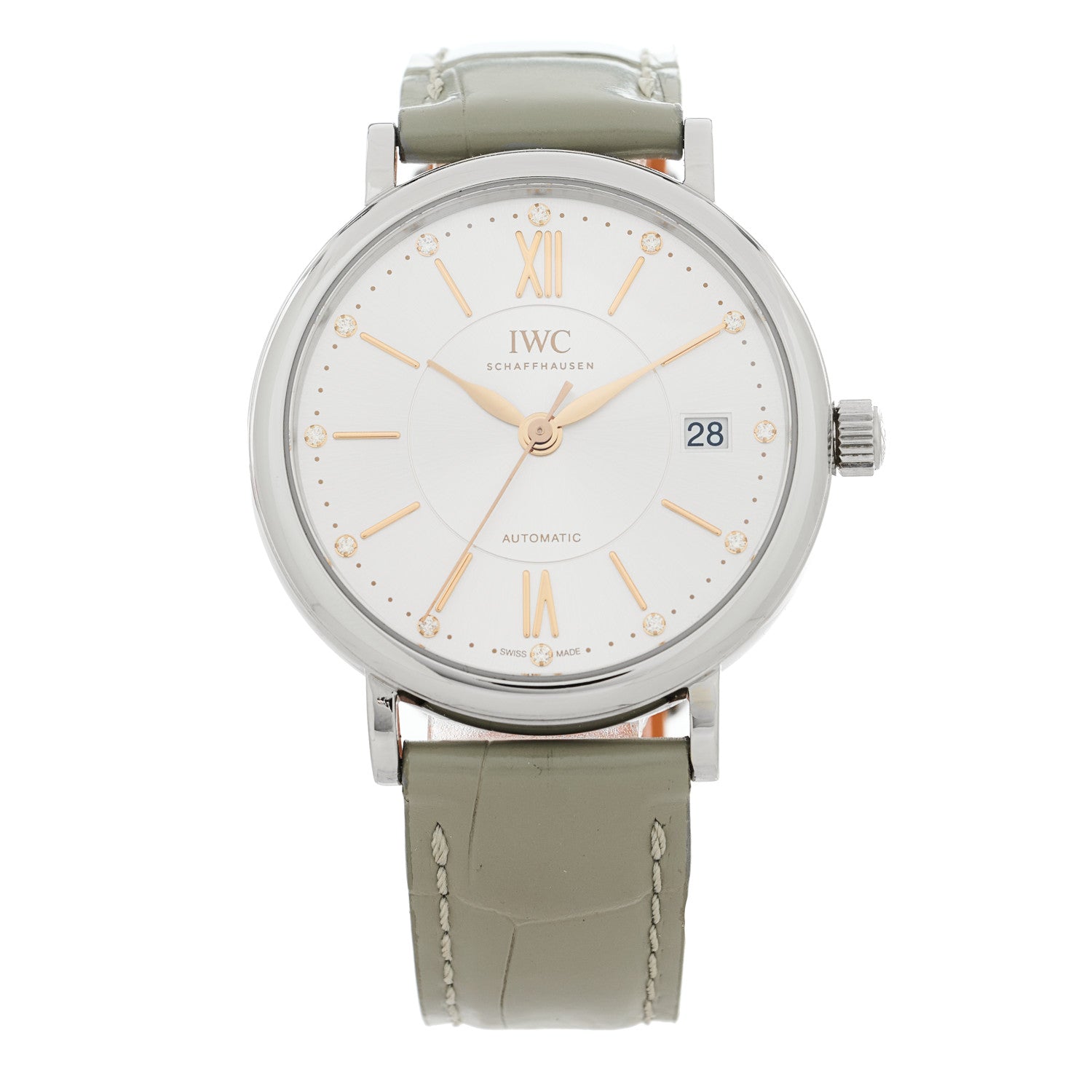 IWC Stainless Steel Crocodile Diamond 37mm Portofino Automatic Watch IW458101 1 of 4