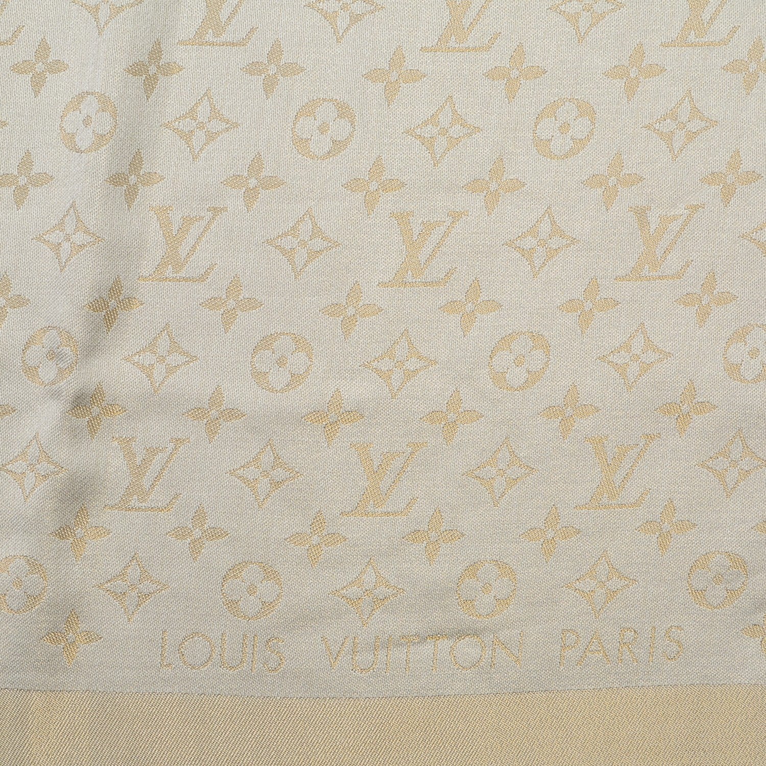Louis Vuitton Silk Wool Monogram Shine Shawl Beige 4 of 5