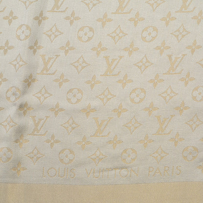 Louis Vuitton Silk Wool Monogram Shine Shawl Beige 4 of 5