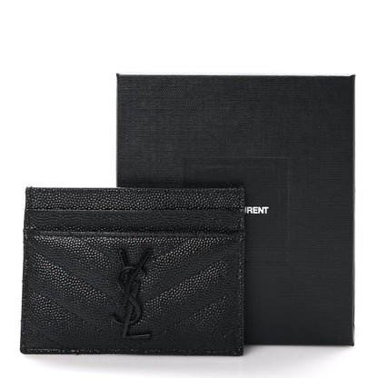 Saint Laurent Grain De Poudre Matelasse Chevron Monochrome Monogram Credit Card Case Black 11 of 11