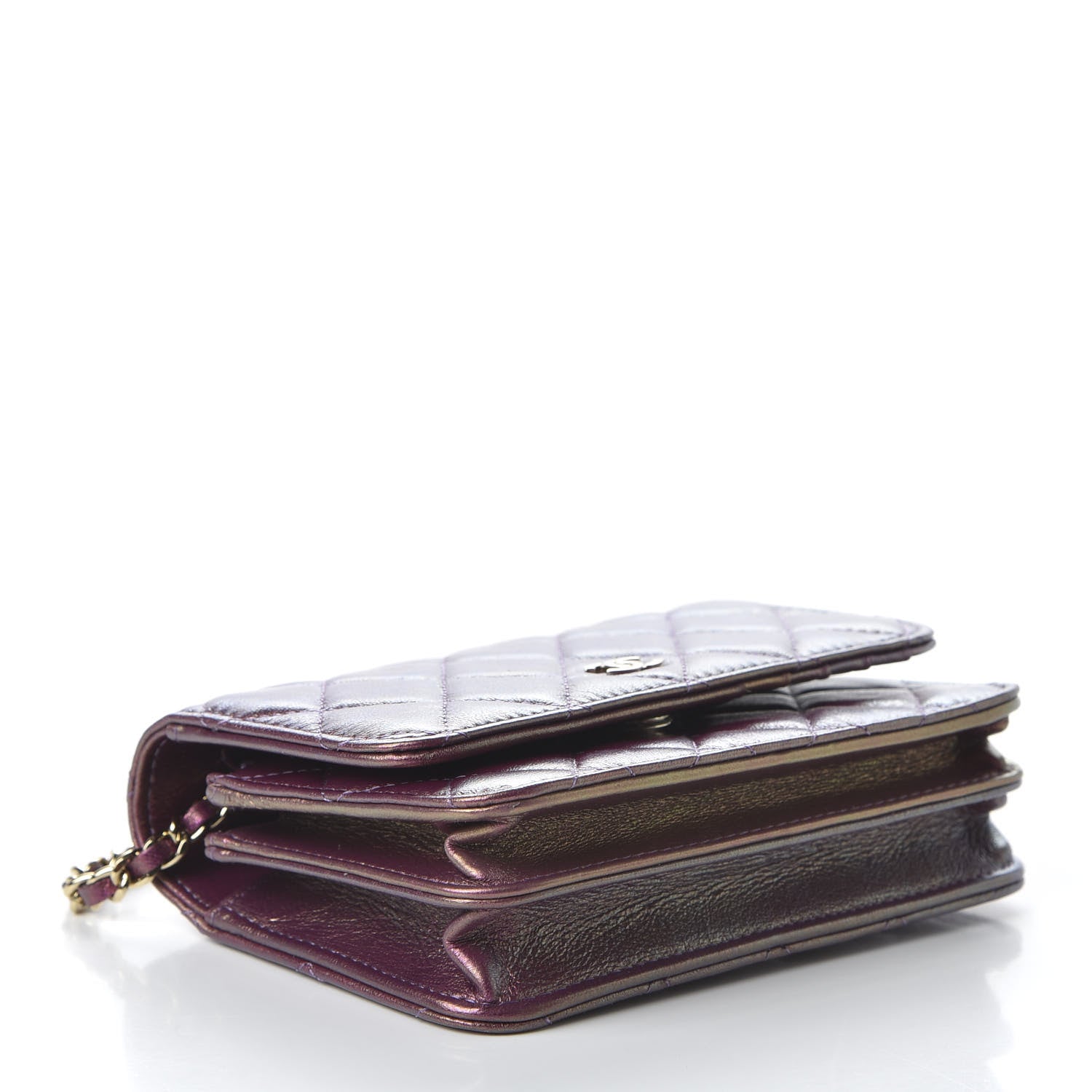Chanel Iridescent Lambskin Quilted Mini Wallet On Chain WOC Purple 4 of 10