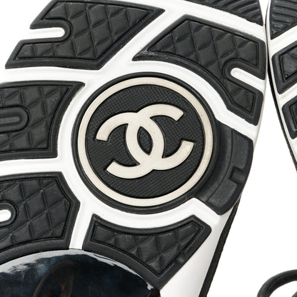 Chanel Suede Calfskin Knit CC Sneakers 38 Dark Blue Light Grey 7 of 10