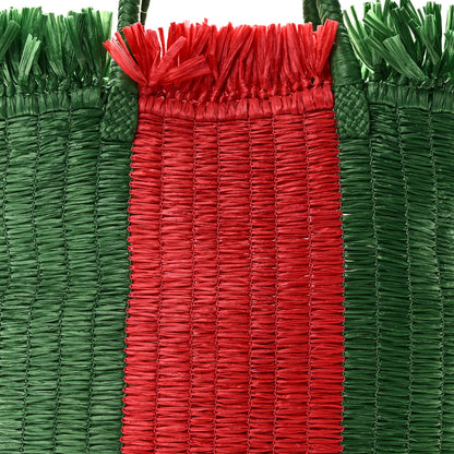Gucci Raffia Linen Web Cestino Tote Bag Red Green 8 of 11