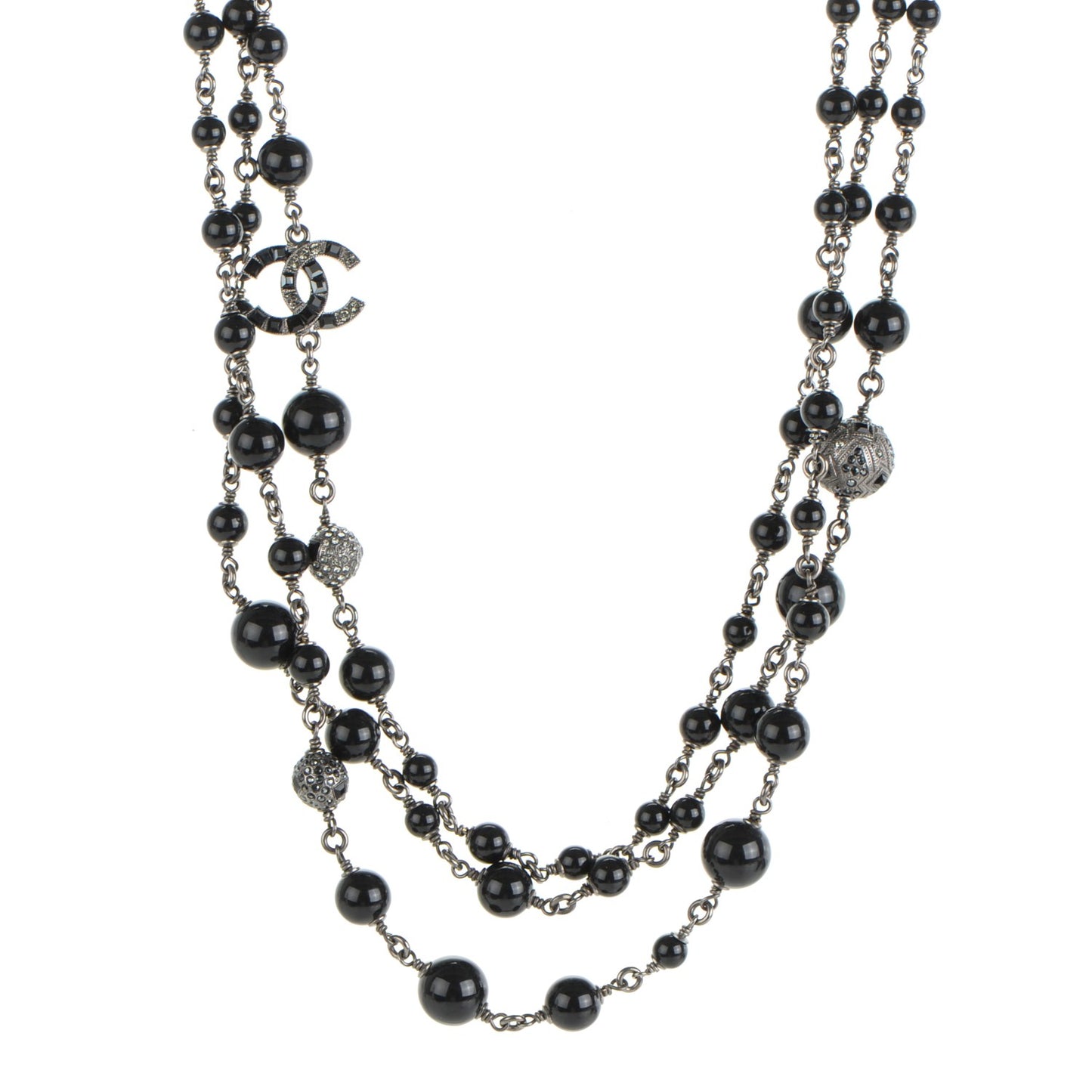 Baguette Crystal CC Beaded Long Necklace Black