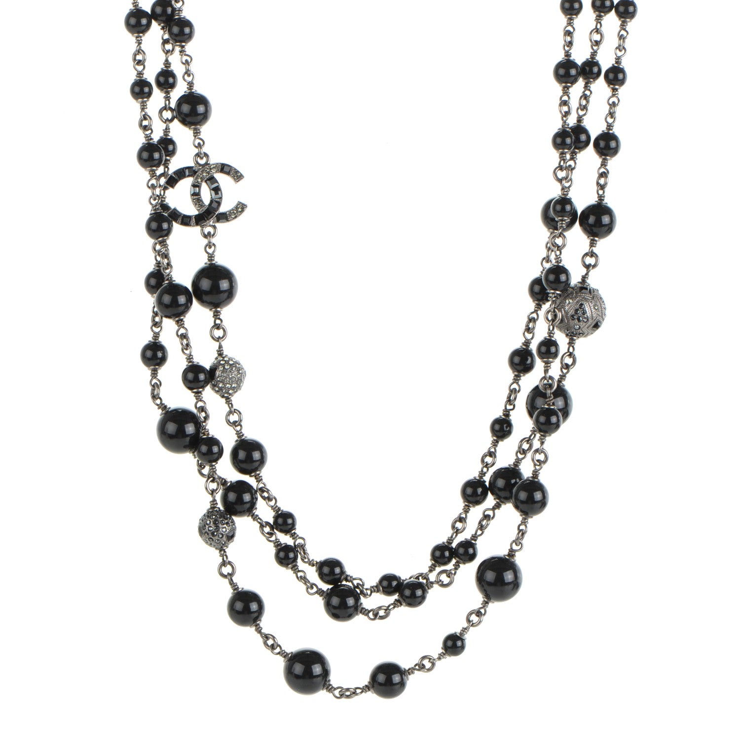 Chanel Baguette Crystal CC Beaded Long Necklace Black 1 of 5