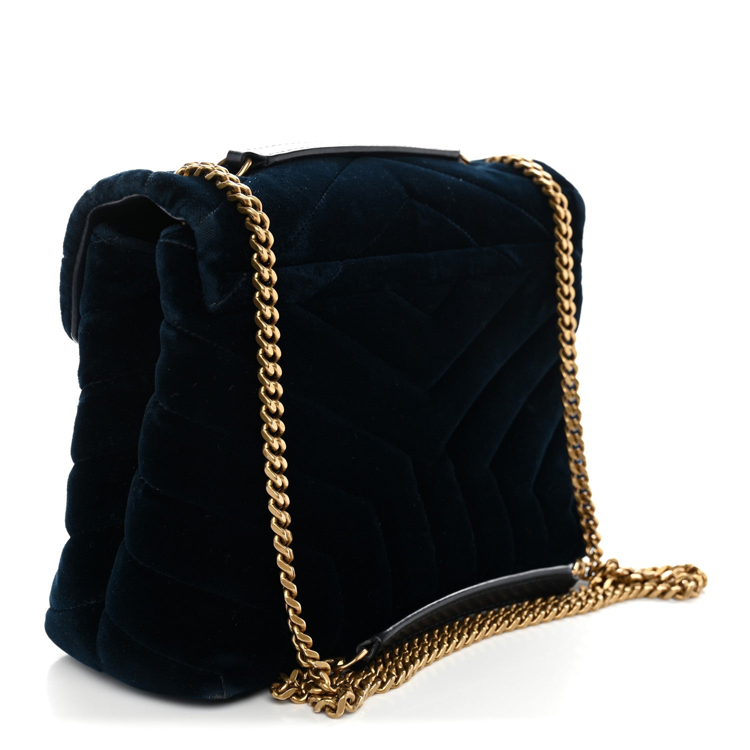 Saint Laurent Velvet Y Quilted Monogram Small Loulou Chain Satchel Medium Blue 3 of 10