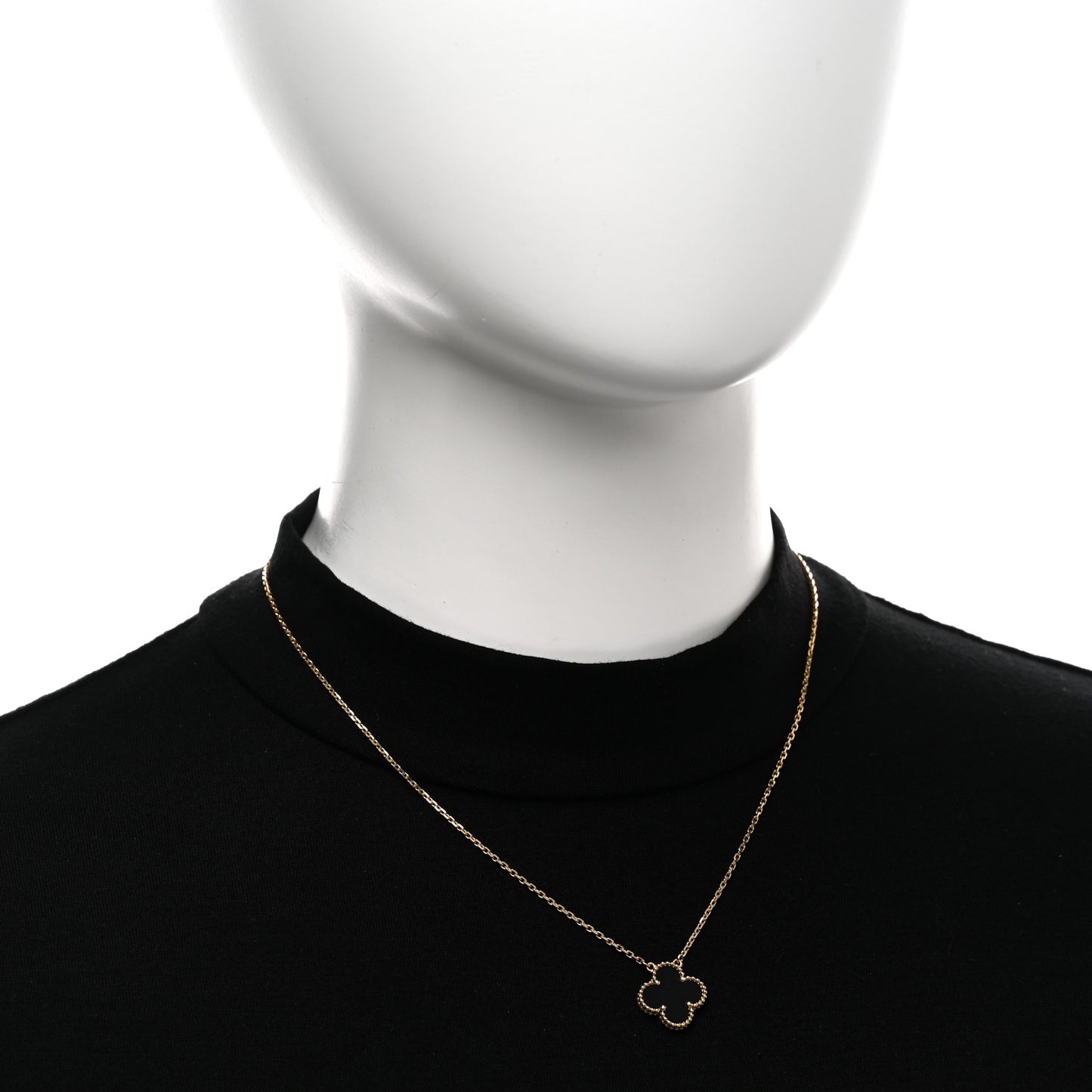 18K Yellow Gold Black Onyx Vintage Alhambra Pendant Necklace