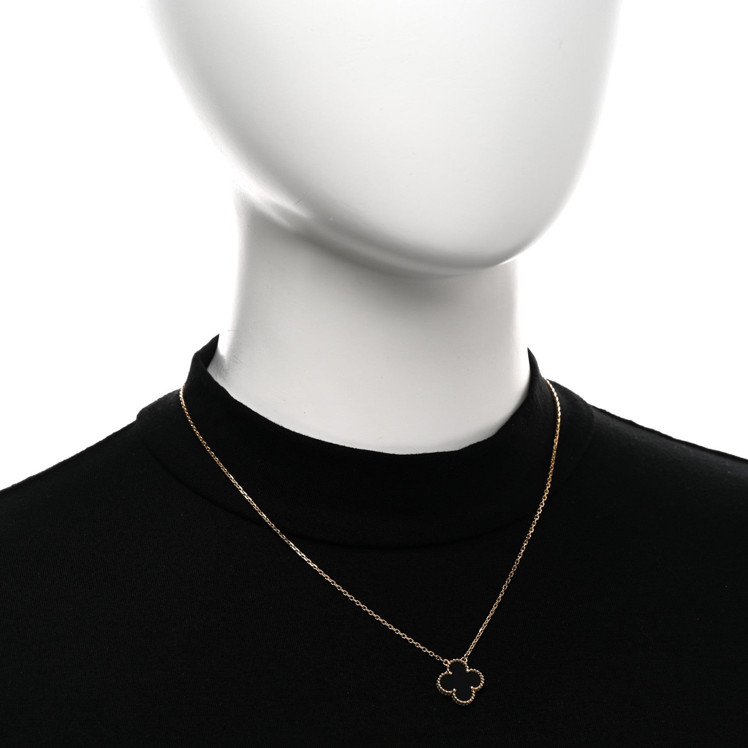 Van Cleef & Arpels 18K Yellow Gold Black Onyx Vintage Alhambra Pendant Necklace 2 of 5