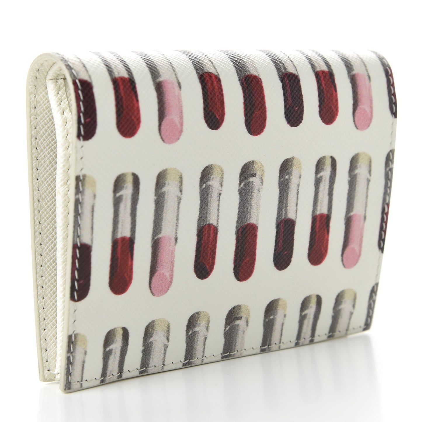 Saffiano Print Lipstick Print Bi-Fold Wallet White Dis