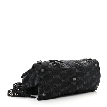 Balenciaga Washed Denim BB Monogram Neo Cagole City Handbag Black 3 of 8
