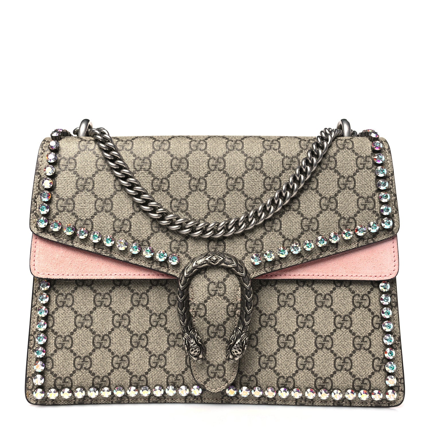 Gucci GG Supreme Monogram Suede Crystal Medium Dionysus Shoulder Bag Beige Ebony Light Peonia 1 of 9