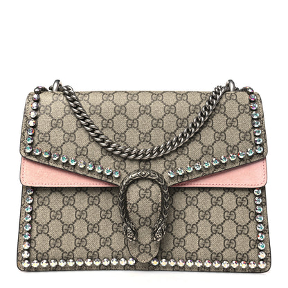 Gucci GG Supreme Monogram Suede Crystal Medium Dionysus Shoulder Bag Beige Ebony Light Peonia 1 of 9