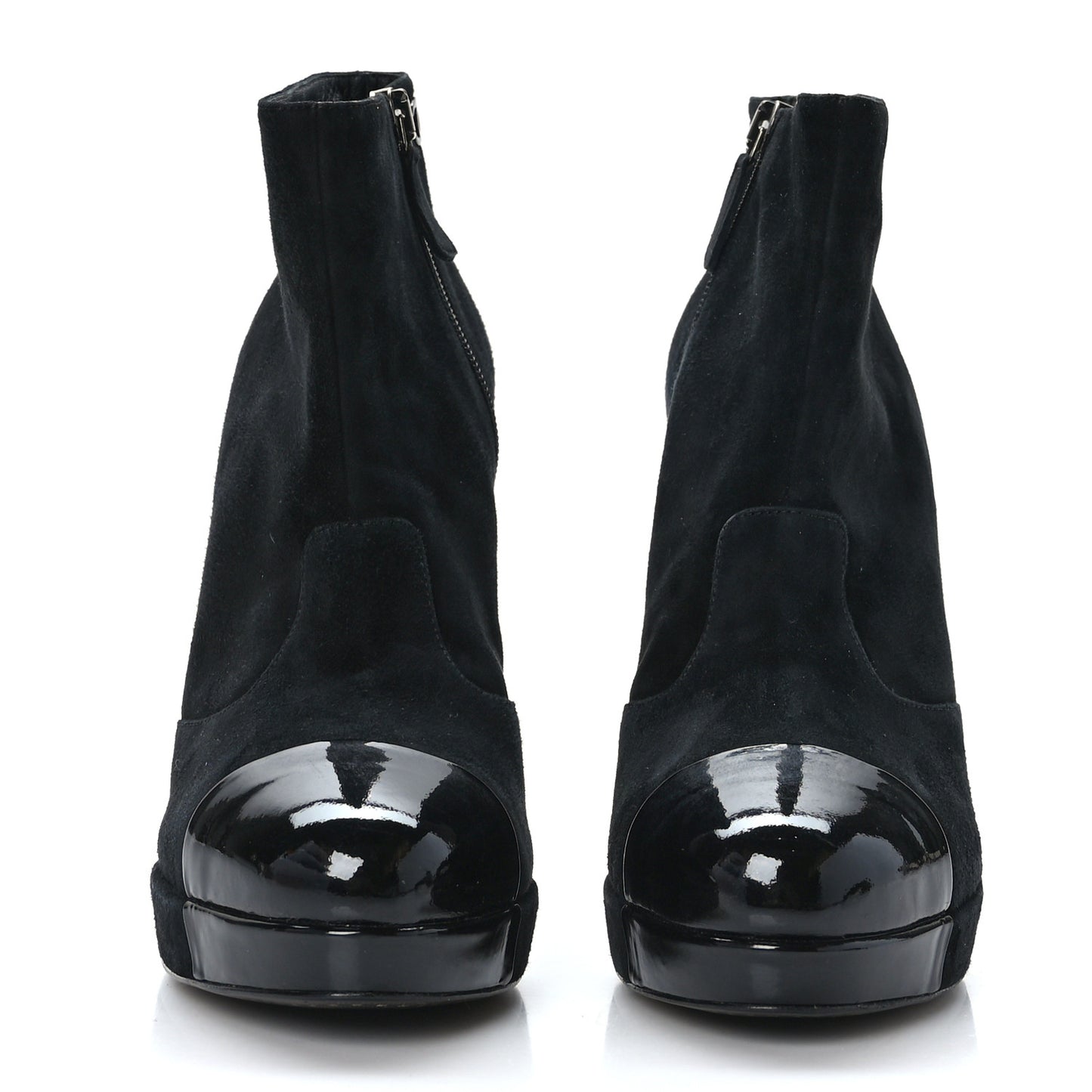 Suede Patent CC Cap Toe Platform Ankle Boots 39.5 Black