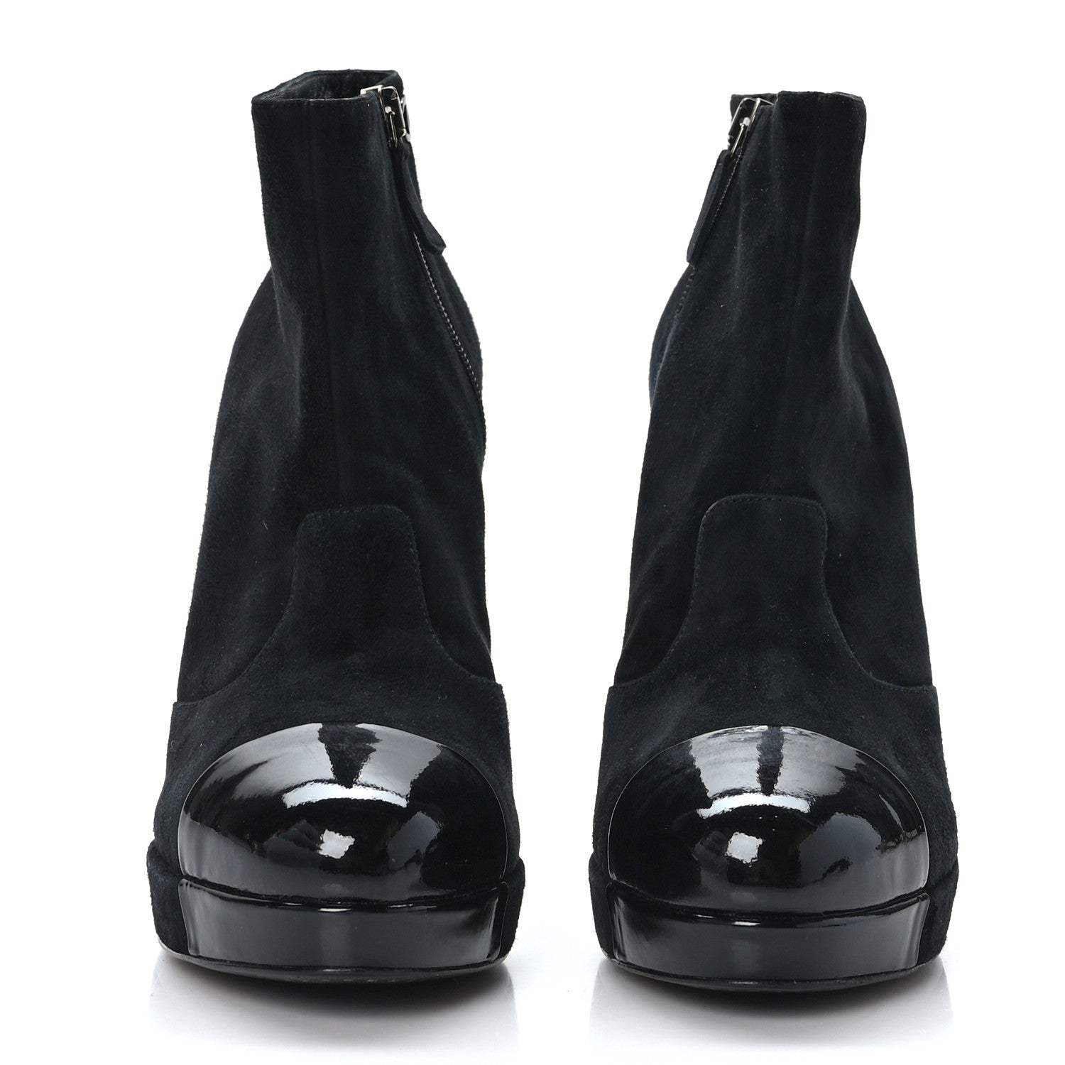 Chanel Suede Patent CC Cap Toe Platform Ankle Boots 39.5 Black 2 of 8