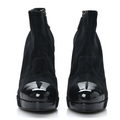 Chanel Suede Patent CC Cap Toe Platform Ankle Boots 39.5 Black 2 of 8