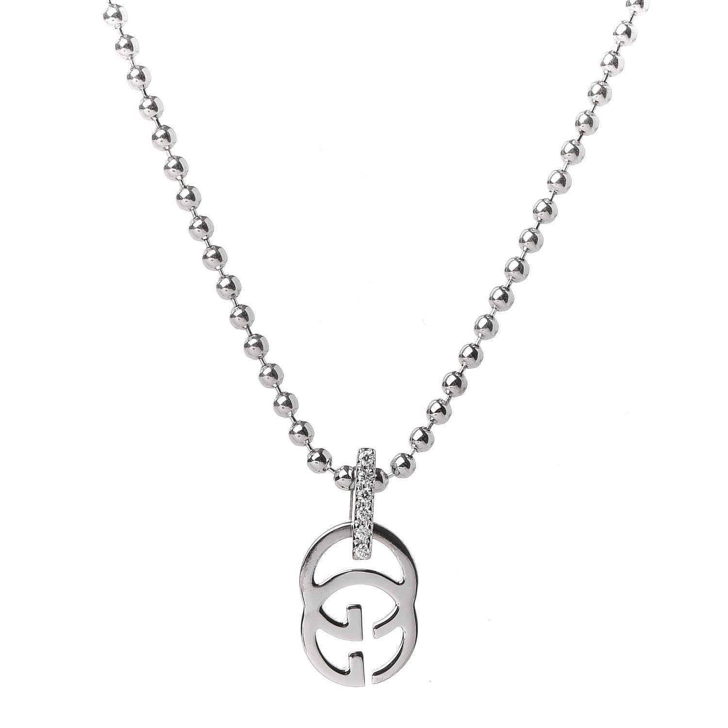 Gucci 18K White Gold Diamond Running GG Pendant Necklace 4 of 7